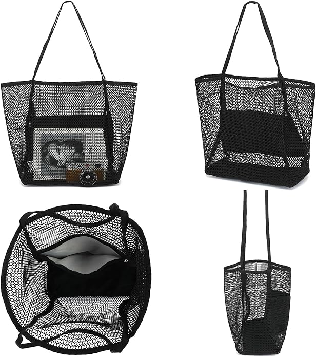 Mesh Beach Bag for Women, Casual Hobo Bags Large Beach Tote for Pool Travel Cruise Vacation Essentials