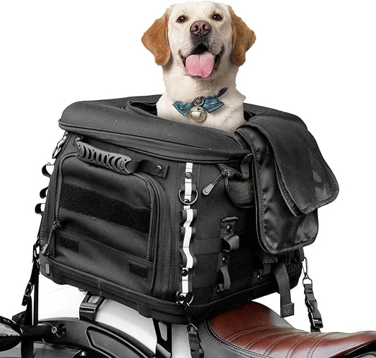 Goldfire Motorcycle Dog/Cat Carrier, Portable Pet Carrier Voyagers Dog Carrier Crate for Street Glide Road King with Luggage Rack or Sissy Bar UTV ATV Touring Trike Models(Black)