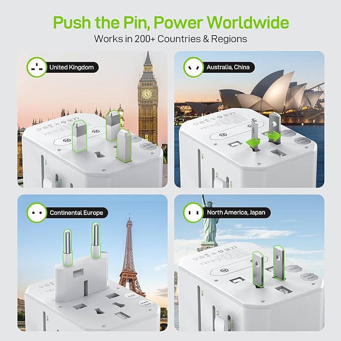 EPICKA Pulse 45W European Travel Plug Adapter, Universal Power Adapter with PD Fast Charging, 5-Port (1 AC/2 USB-A/2 USB-C) International Charger Adapter for Europe, Japan - Travel Essentials (White)