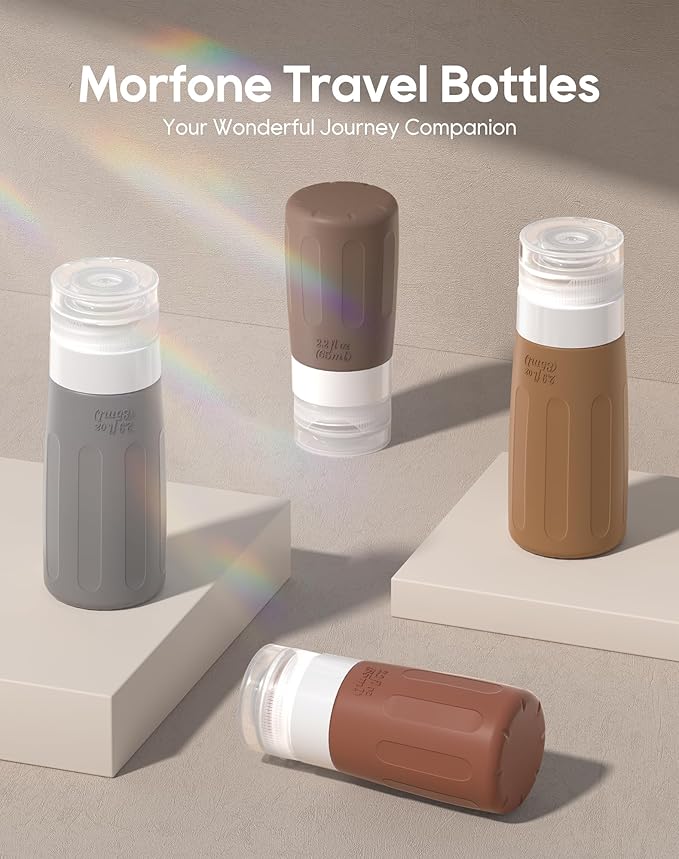 Morfone 16 Pack Silicone Travel Bottles Set for Toiletries TSA Approved Travel Containers Leakproof Squeezable Refillable Travel Accessories 2oz 3oz for Shampoo Conditioner Lotion Liquids (Brown)