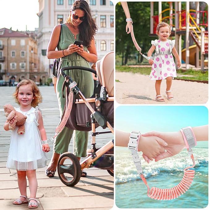 Toddler Harness Leash + Anti Lost Wrist Link, Accmor Toddler Leash-Baby Walking Safty Harness for Kids Walking Wristband Assistant Strap Belt for Girl (Pink)