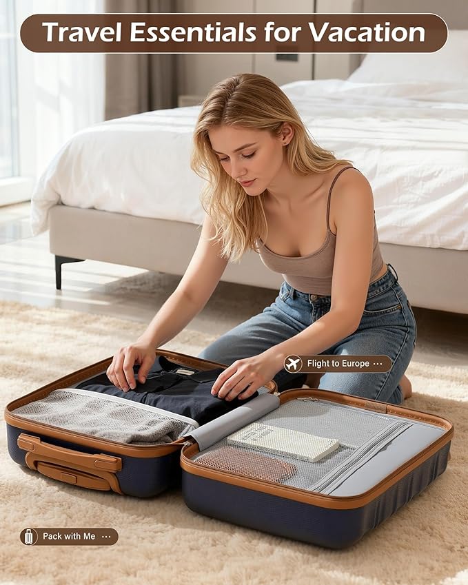LONG VACATION Luggage Set 6 Piece Luggage ABS hardshell TSA Lock Spinner Wheels Luggage Carry on Suitcase (NAVY, 6 piece set)