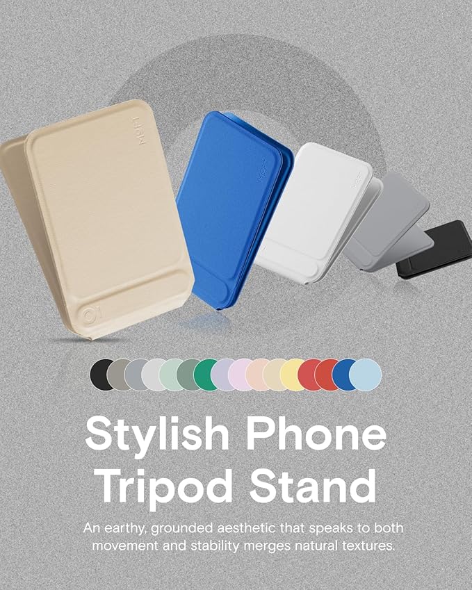 MOFT Phone Tripod Stand Selfie Stick for iPhone, Multi-Angles iPhone Stand, Lightweight & Portable Phone Holder, Strong Magnets, MOVAS Vegan Leather, Earthen Beige (Without Card Slot)