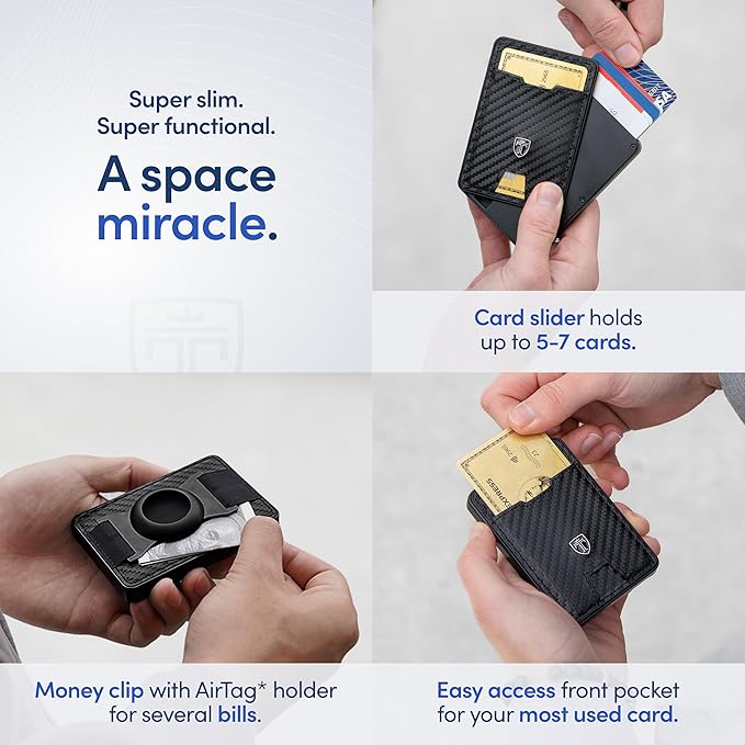 TRAVANDO Swype Slim Wallet for Men Metal RFID Blocking Mens Wallet Card Case (With AirTag* Pocket)