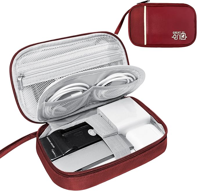 Travel Cable Organizer Bag Pouch Electronic Accessories Carry Case Portable Waterproof All-in-One Storage Bag for Cable,Charger, Phone, Hard Drive，SD Card-Wind Red