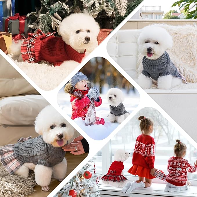 YUDODO Small Dog Sweater Dress with Bowtie Turtleneck - Knitted Pet Girl Dog Winter Clothes - Pet Warm Sweater for Puppy Yorkies, Chihuahua (L Red)
