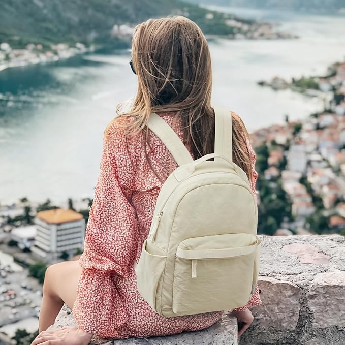 G4Free Small Nylon Backpack for Women Men, Lightweight Backpack Daypack for Travel Work Hiking, Beige