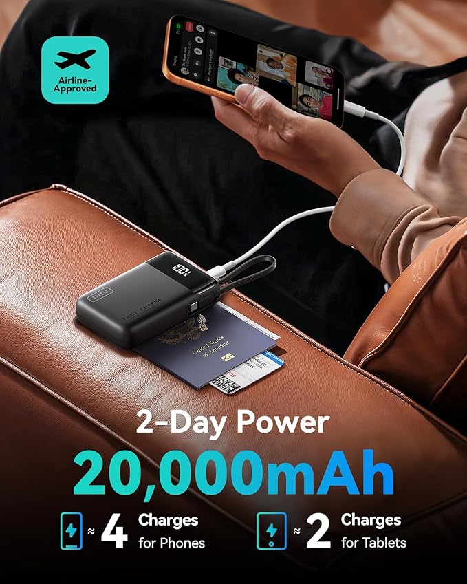 INIU Portable Charger, Small 20000mAh Power Bank with Built-in USB-C, 45W Fast Charging Flight Travel Emergency, for Family Students Women Men Kid Girl Boy