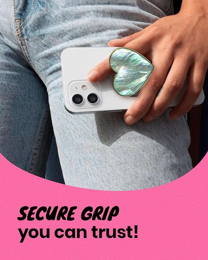 OnTheGrip Cute Natural Seashell Design Heart Shape Collapsible Mobile Phone Grip Stand Holder for Smartphone Tablet Cell Phone Accessory (Aqua Blue)