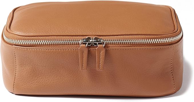 Leatherology Cognac Large Travel Organizer - Zipped mesh storage pocket, elastic loops for organization, double metal zipper