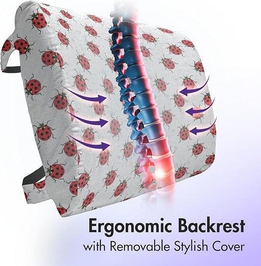 Ambesonne Cartoon Lumbar Back Support Pillow, Repetitive Ladybugs Pattern of Dotted Marked Animal Theme Funny Cartoonish Print, High Density Foam for Office Chairs Car Seats, 14" x 13", White and Red