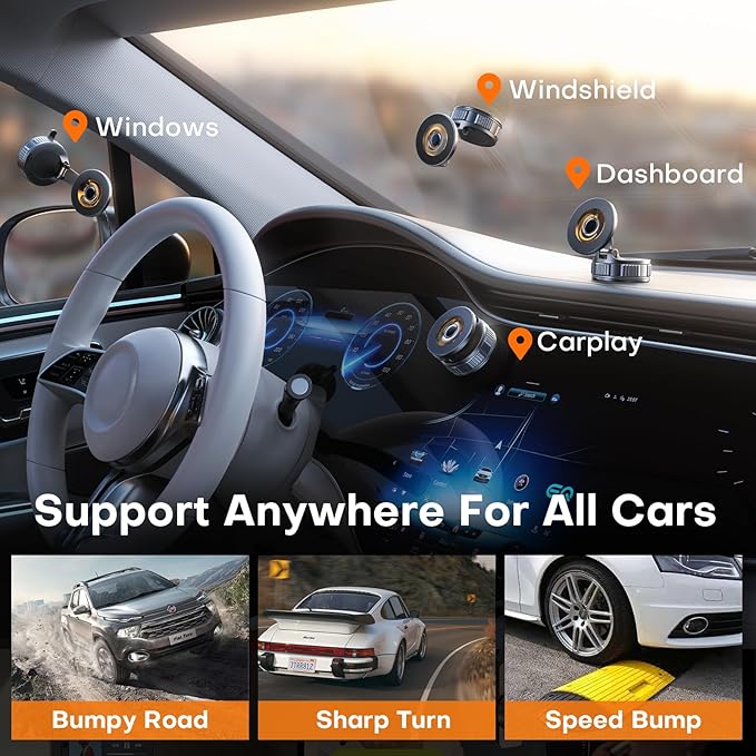 Peerock Car Phone Holder, 360°Adjustable Magnetic Phone Holder for Car, Foldable Suction Cup Phone Mount, Phone Holders for Your Car for iPhone 17/16/15/14/13/12 Series
