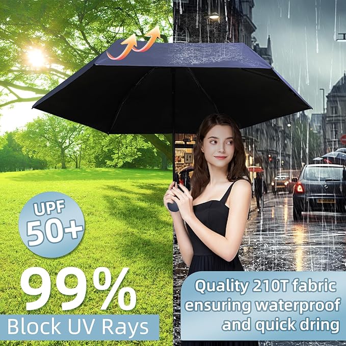 Compact Travel Umbrella, Small Pocket Mini Umbrella for Purse Wallet, UV Sun Rain Umbrellas for Backpack, Portable Folding Umbrellas for Women Kids