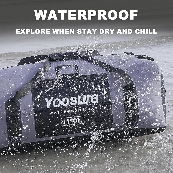 Waterproof Duffel Bag 110L- 700D PVC Dry Bag with Airtight Zipper, Large Dry Bag with Straps&Handles for Camping Boating Kayaking Rafting Canoeing Gym Beach Car Roof Storage (Grey)