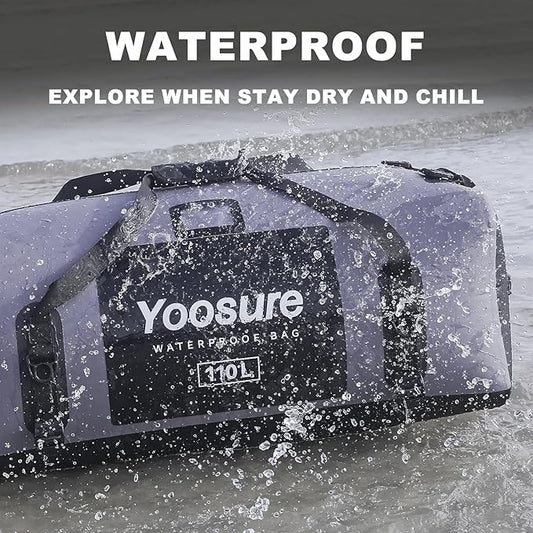 Waterproof Duffel Bag 110L- 700D PVC Dry Bag with Airtight Zipper, Large Dry Bag with Straps&Handles for Camping Boating Kayaking Rafting Canoeing Gym Beach Car Roof Storage (Grey)
