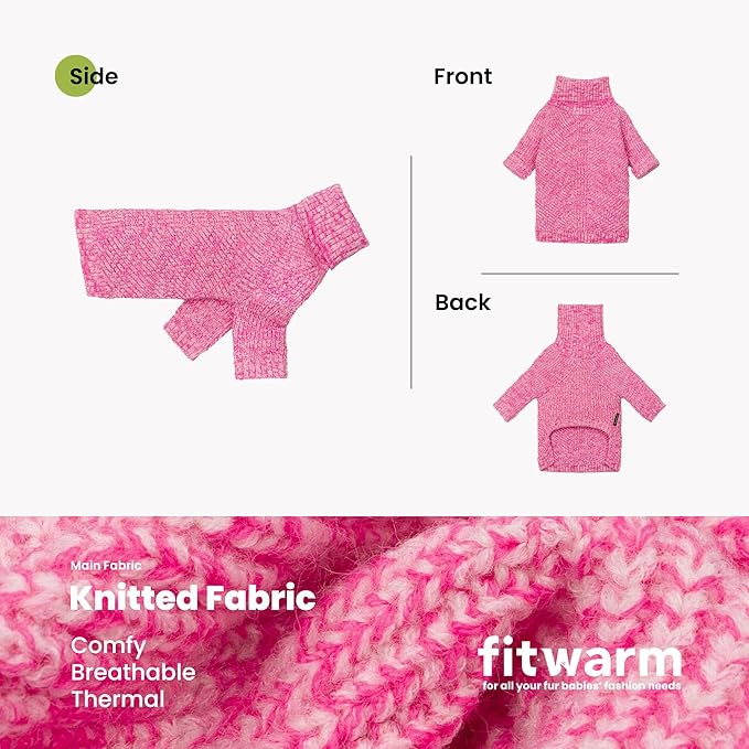 Fitwarm Knitted Turtleneck Dog Sweater, Cozy Dog Winter Clothes for Small Dogs Girl, Holiday Pet Outfit, Heather Pink, XL