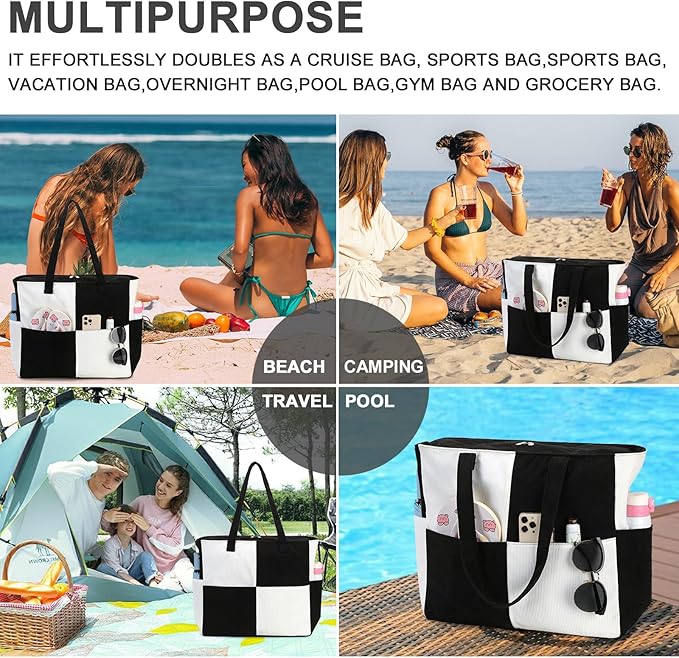 Bluboon Waterproof Beach Tote Pool Bags for Women Ladies Extra Large Carry On Bag With Wet Compartment for Weekender Travel