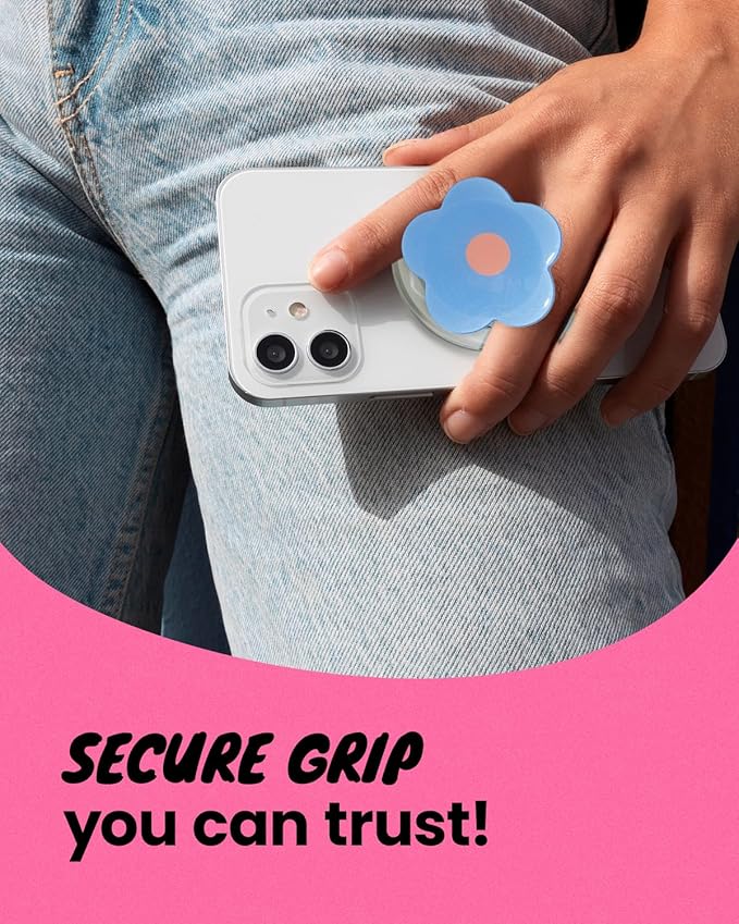 OnTheGrip Compatible with Magsafe Magnetic Cute Solid Color Daisy Flower Design Collapsible Mobile Phone Grip Stand Holder for Smartphone Tablet Cell Phone Accessory (Blue)