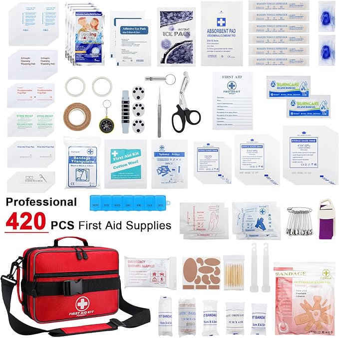 Premium 420 Piece Large First Aid Kit for Home, Car, Travel, Camping, Truck, Hiking, Sports, Office, Vehicle & Outdoor Emergencies - Emergency Medical Kits, Businesses & Home Medical Supplies