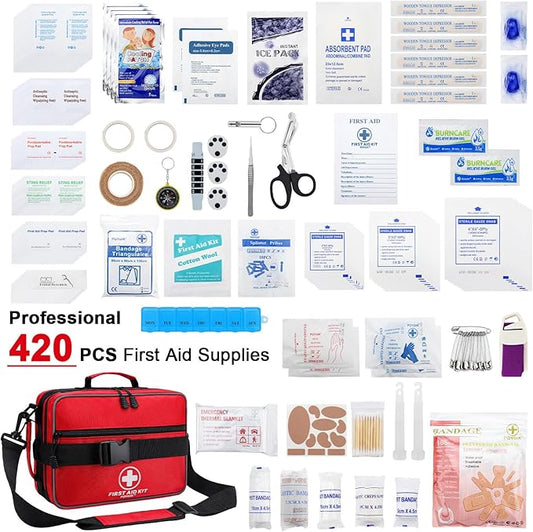 Premium 420 Piece Large First Aid Kit for Home, Car, Travel, Camping, Truck, Hiking, Sports, Office, Vehicle & Outdoor Emergencies - Emergency Medical Kits, Businesses & Home Medical Supplies