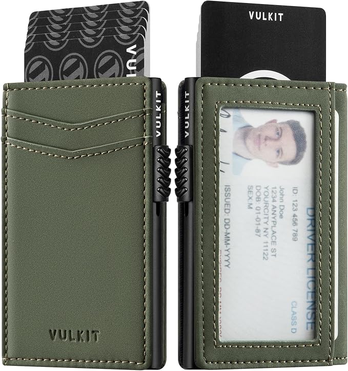VULKIT Men's Wallet with ID Window Premium Leather Wallets RFID Blocking Minimalist Wallet Pop Up Card Holder Magnetic Closure