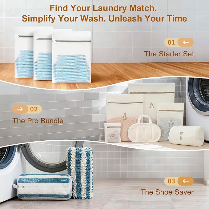 6Pcs All-New Upgraded Mesh Laundry Bags, Durable Lingerie Bags for Washing Delicates, Underwear, Bra, Shoes, Socks, Laundry Bag Mesh Wash Bags for College Dorm, Laundry Room (6 Sizes, Classified Use)