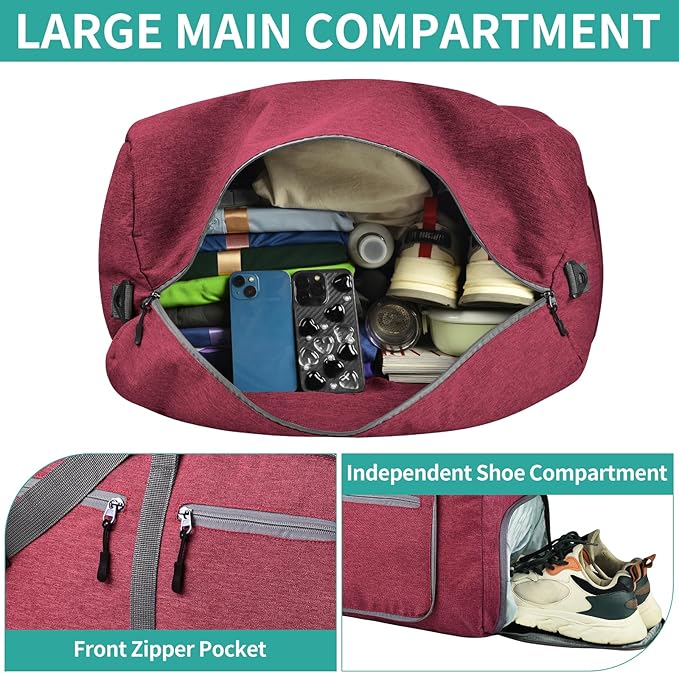 Dimayar 115L Travel Duffle Bag for Men Women - Foldable Duffel Bag with Shoes Compartment - Overnight Bags Waterproof & Tear Resistant(Red)