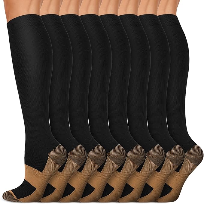 Copper Compression Socks 15-20 mmHg for Men & Women 8 Pairs – Circulation Support for Nurses, Travel, Running, Hiking, Soccer