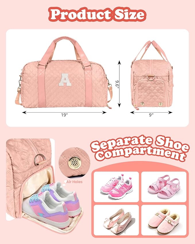 Elilier Monogram Duffle Bag Women Girls Gift: Initial Overnight bags, Dance Cheer bag Sports for Girl, Kid Gymnastics Bags, Birthday Gifts for Women Girls Kids Teens Mom Teacher