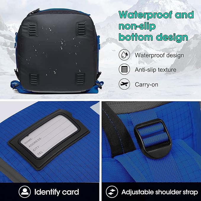 Ski Boot Bag, 55L/70L Waterproof Ski and Snowboard Boots Travel Backpack for Skis, Snowboard, Ski Helmet, Goggles, Gloves & Accessories