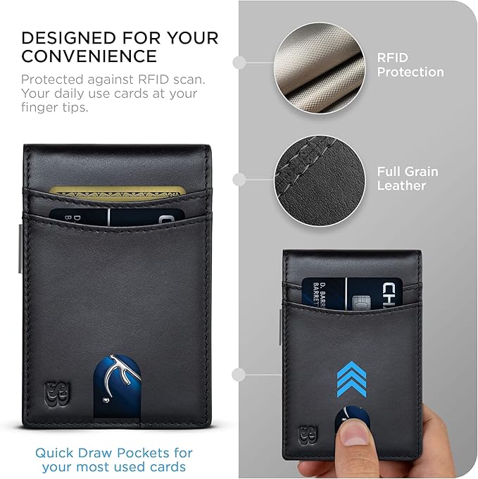 SERMAN BRANDS Mens Money Clip Wallet. RFID Blocking Slim Front Pocket Wallets for Men, Full Grain Leather RFID Minimalist Card Holder | RFID Blocking, Slim, Front Pocket, RFID, Minimalist, Card Holder