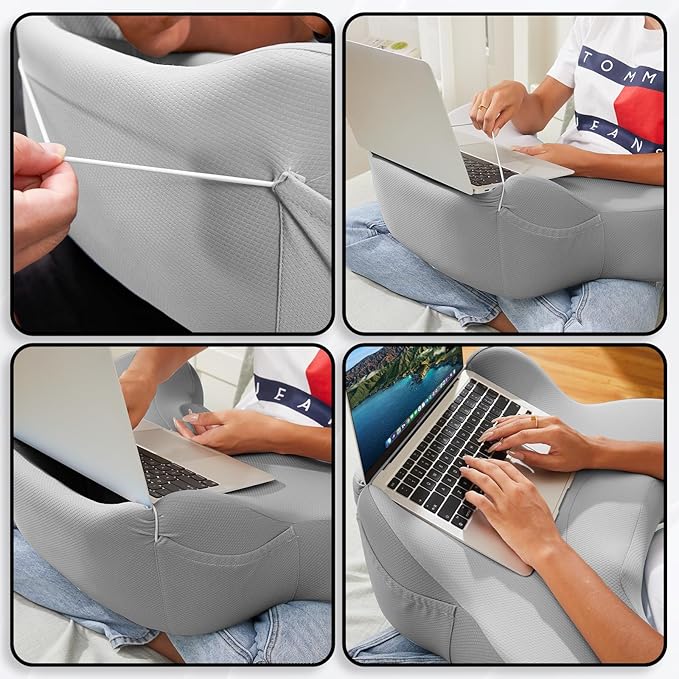 Lap Desk, Laptop Lap Desk Lap Desk with Cushion, Laptop Pillow for Lap, Portlands Portable Desk Pad, Gaming Pillow Work Pillow for Bed, Couch, Car(Ash Gray)