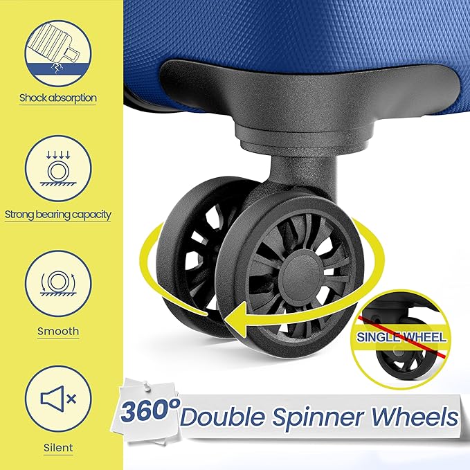 AnyZip Luggage Sets 10 Piece Hardshell Suitcase Set PC ABS Lightweight Travel Suitcases with 4 Double Spinner Wheels TSA Lock 20 24 28 Inch with 7 Storage Bags Dark Blue