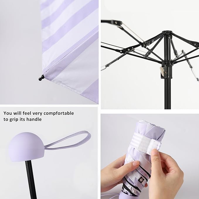 BAODINI Travel Essentials Mini Umbrella for Purse With Case Small Compact UV Sun Protection Lightweight Tiny Pocket Manual Open Close Umbrella for Women Kids and Men Fit Purse Backpack
