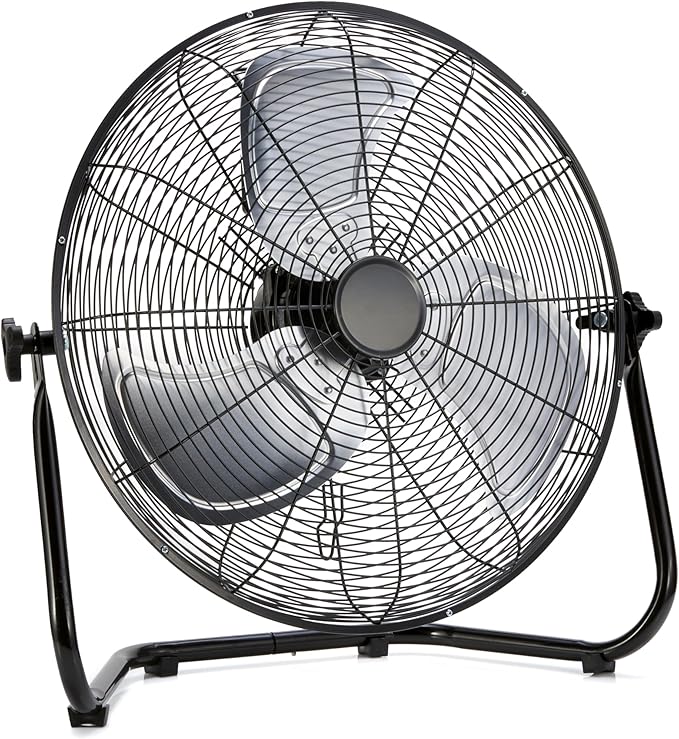 Amazon Basics 18" High Velocity Industrial Fan, Floor Fan, with 3 Speeds, Tilt Head, ETL-Listed Safety Compliance, Metal Housing/Blades, Ideal for Industrial/Commercial Space/Garage/Gym, 100W, Black