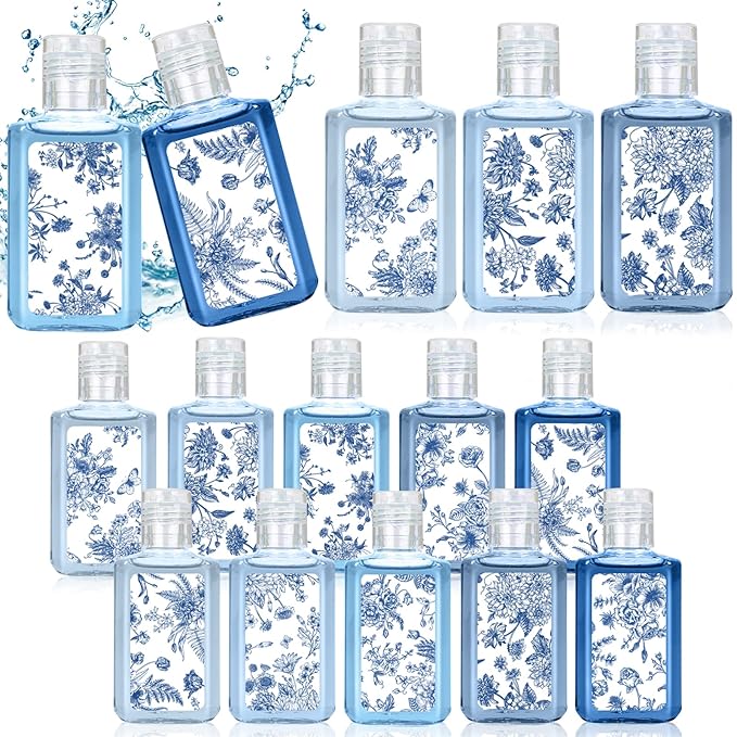 50 Pcs Blue and White Flower Mini Hand Sanitizer Bulk Thank You Gift Favors Small Hand Sanitizer for Guest 1fl oz Travel Size Hand Soap Gift for Wedding and Baby Shower Supplies