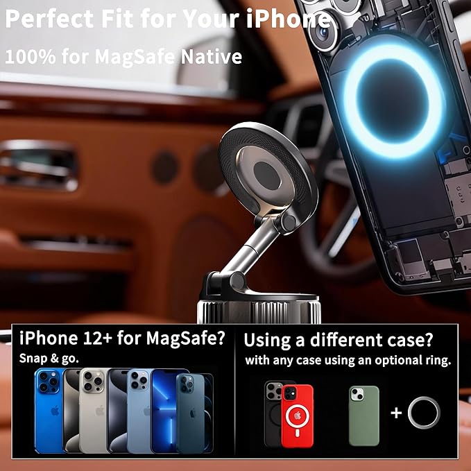 RayLink [Ultra Strong 120LB Vacuum Suction & 2800gf Magnet] Magnetic Phone Holder for You Car, 360° Adjustable for MagSafe Compatible Car Phone Mount for iPhone 17/16/15/14/13/12 Pro Max Plus