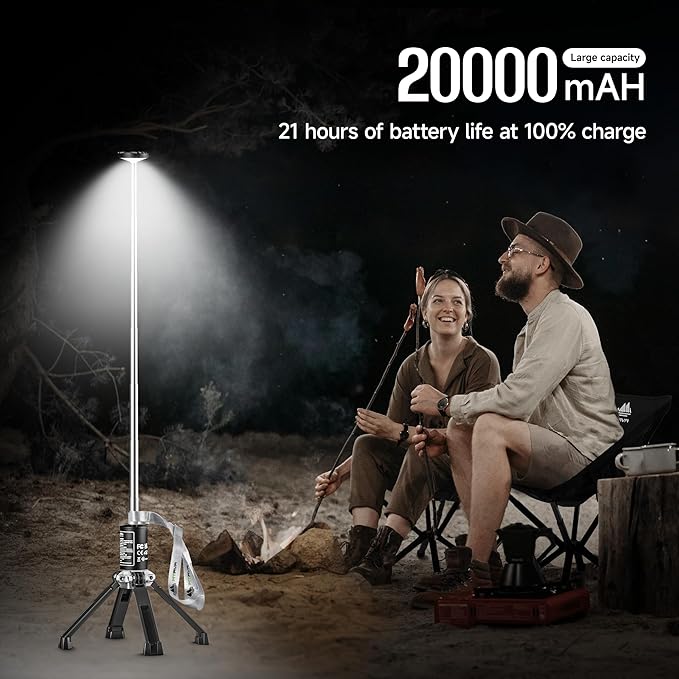 Telescopic Camping Light, Rechargeable Camping Lantern with 20000mAh Battery, Portable Camp Light Outdoor Waterproof with 3 Modes, Camping Light for Emergency, Camping, Hiking(Bag Included)