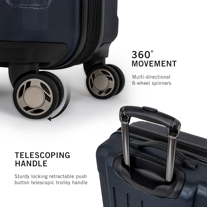 Kenneth Cole REACTION Renegade Luggage Expandable 8-Wheel Spinner Lightweight Hardside Suitcase, Navy Blue, 20-Inch Carry On