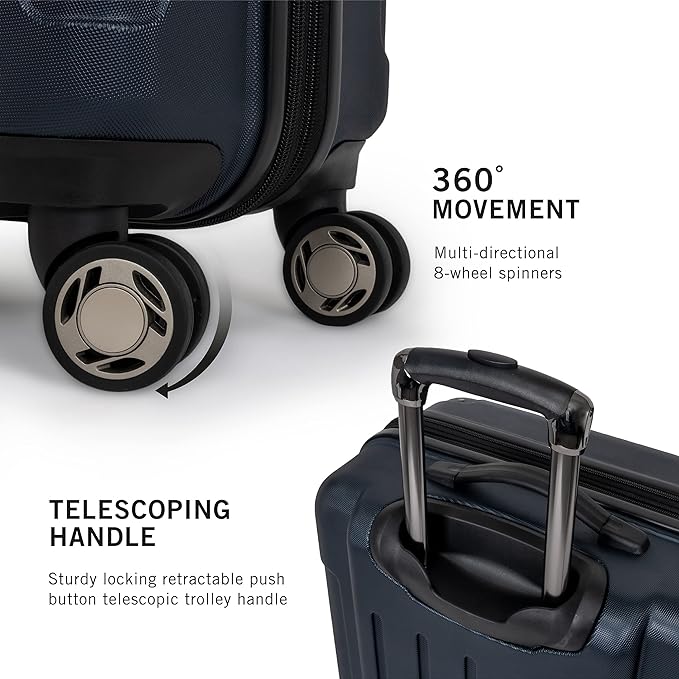 Kenneth Cole REACTION Renegade Luggage Expandable 8-Wheel Spinner Lightweight Hardside Suitcase, Navy Blue, 24-Inch Checked