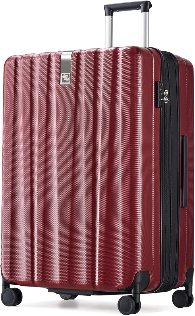Hanke 29 Inch Expandable Checked Luggage Lightweight PC Hard Shell Luggage Suitcases with Wheels Tsa Luggage Rolling Large Suitcase Travel Luggage Bag for Study Abroad(Burgundy)