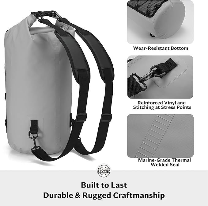 STOVER 5/10/25/30/40/55L Waterproof Dry Bag- Roll-Top Backpack w/Phone Case- Kayaking, Hiking, Camping, Boating- Men/Women