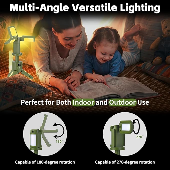 Rechargeable 14000mAh Camping Light & Lantern with Stand, 6000LM Telescoping Camping Tent Light, Cordless Dimmable Waterproof, Magnetic Base/Clip Hook for Hiking Fishing, Emergency Flashlight