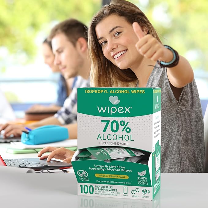 Wipex 70% Isopropyl Alcohol Wipes Individually Wrapped Sachets, Large Electronic wipes in Dispensing Box, Alcohol Prep Wipes, Screen Wipes & Tech Wipes for Sanitizing 100 Count (Pack of 12)