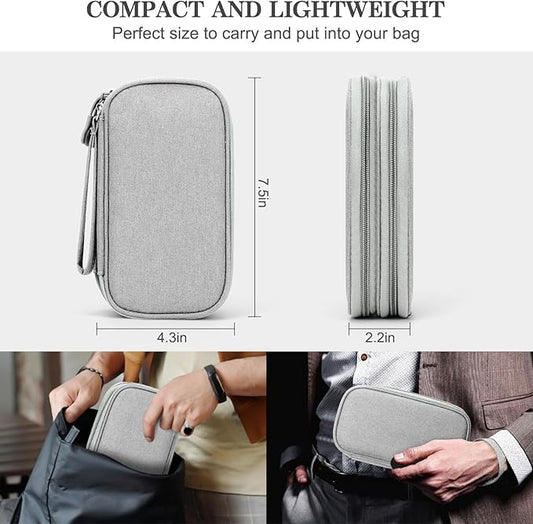 FYY Travel Cable Organizer Bag Pouch Electronic Accessories Carry Case Portable Waterproof Double Layers All-in-One Storage for Cord, Charger, Phone, Earphone Grey