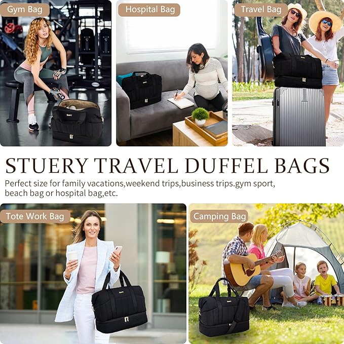 Weekender Bag, Large Travel Duffel Bag for Women, Carry on Overnight Bag with Shoe Compartment and Toiletry Bags