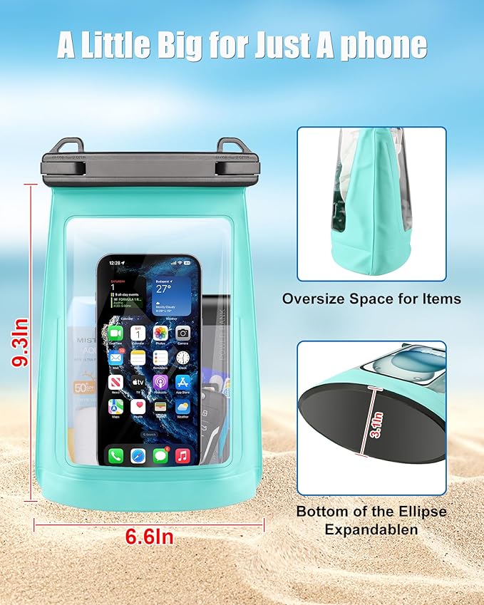 Waterproof Phone Pouch for iPhone 16 15 14 11 Pro Max & Galaxy S24 S21 - Floating Large Capacity Dry Bag Stores Sunscreen, Sunglasses - Oversized Waterproof Bag for Beach, Swimming, Kayaking