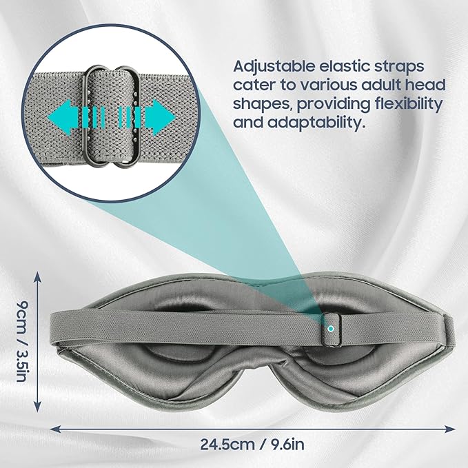 Sleep Mask Silk - 100% Mulberry Silk Eye Mask, ZOESMIEN 3D Contoured Eye Mask for Women Men, Light Blocking Side Sleeper Puffiness Dry Eyes, Unique Nose Bridge Design, Christmas Gift, Night Gray