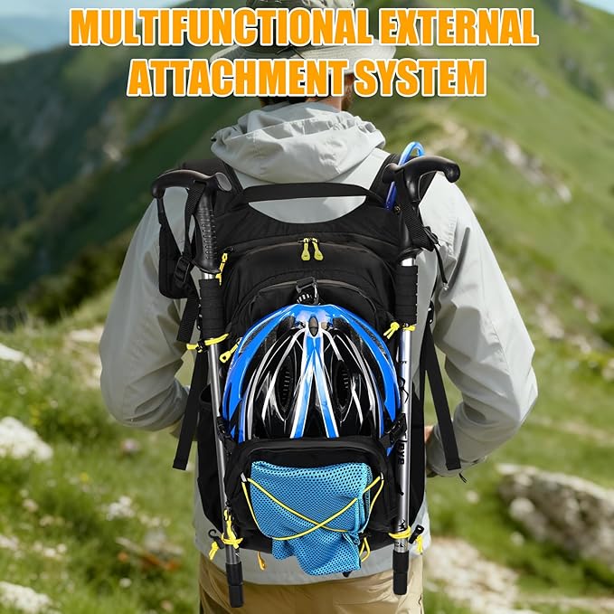 ONETOALL Hydration Backpack 22L, Hiking Backpack with 2L Leakproof Bladder, Sewn-in Rain Cover, Insulated Compartment for Men & Women Running, Cycling, Camping