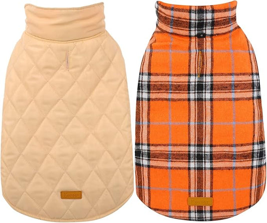 Kuoser Waterproof Dog Coat, Reversible Dog Jacket for Large Dogs, Adjustable Durable Doggie Winter Coat for Groowing Puppies Warm Puppy Cold Weather Apparel, Orange L